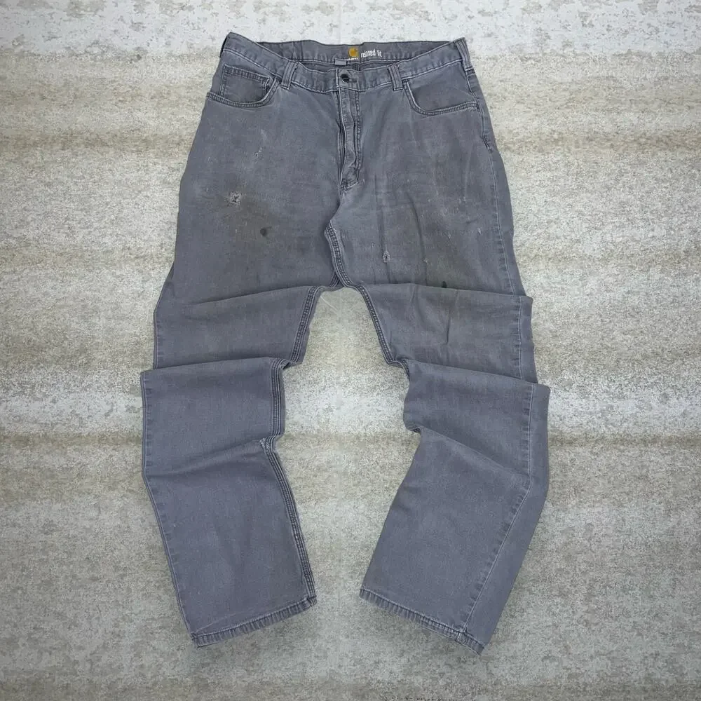 Vintage Y2K Carhartt Carpenter Pants 36x36 Relaxed Fit Grey Cotton Canvas
